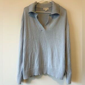Ava & Viv (XXL) Light Sky Blue Collared V-Neck Knit Sweater- Elevated Basic